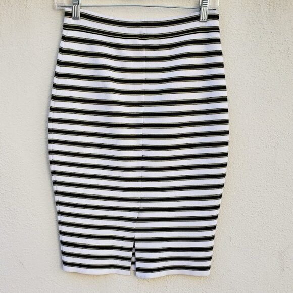 5/$100 SALE - A.L.C Marilyn Black White Yellow Striped Knit Pencil Skirt - Picture 5 of 9